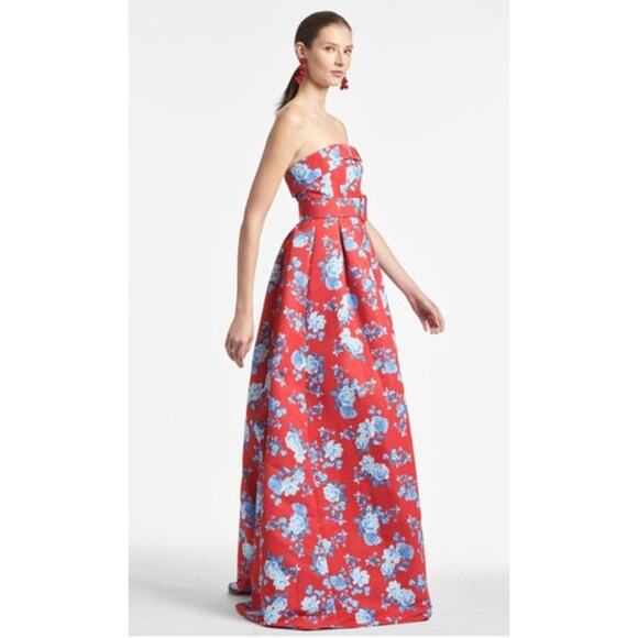 SACHIN + BABI Dress Size 12 Evening Gown Brielle Red Blue Floral Strapless - Picture 11 of 11